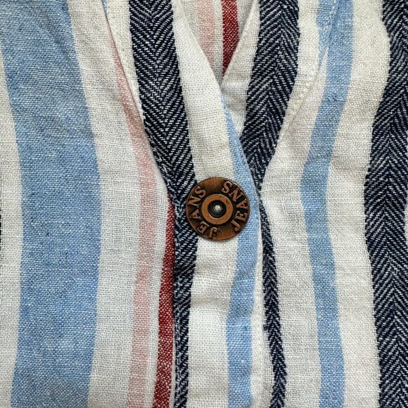 Oversized Linen Striped Blouse Top Size S/M Pullover Hippie Bohemian - Picture 3 of 3